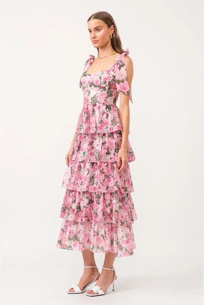 Bridgette Floral Organza Tiered Midi Dress | Pippa & Pearl