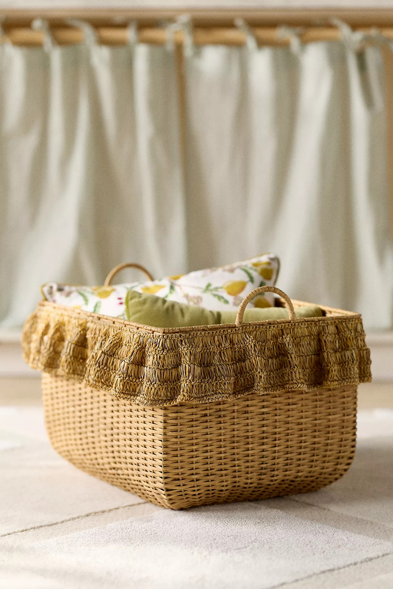 Estelle Ruffle Rattan Basket | Anthropologie (US)