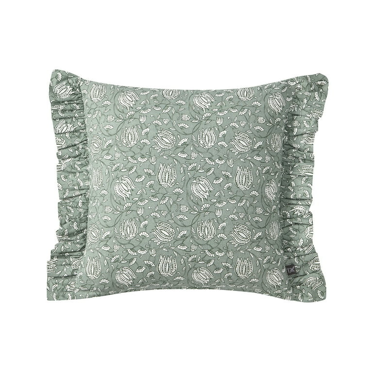 My Texas House 18" x 18" Arden Dusty Green Floral Cotton Decorative Pillow Cover | Walmart (US)