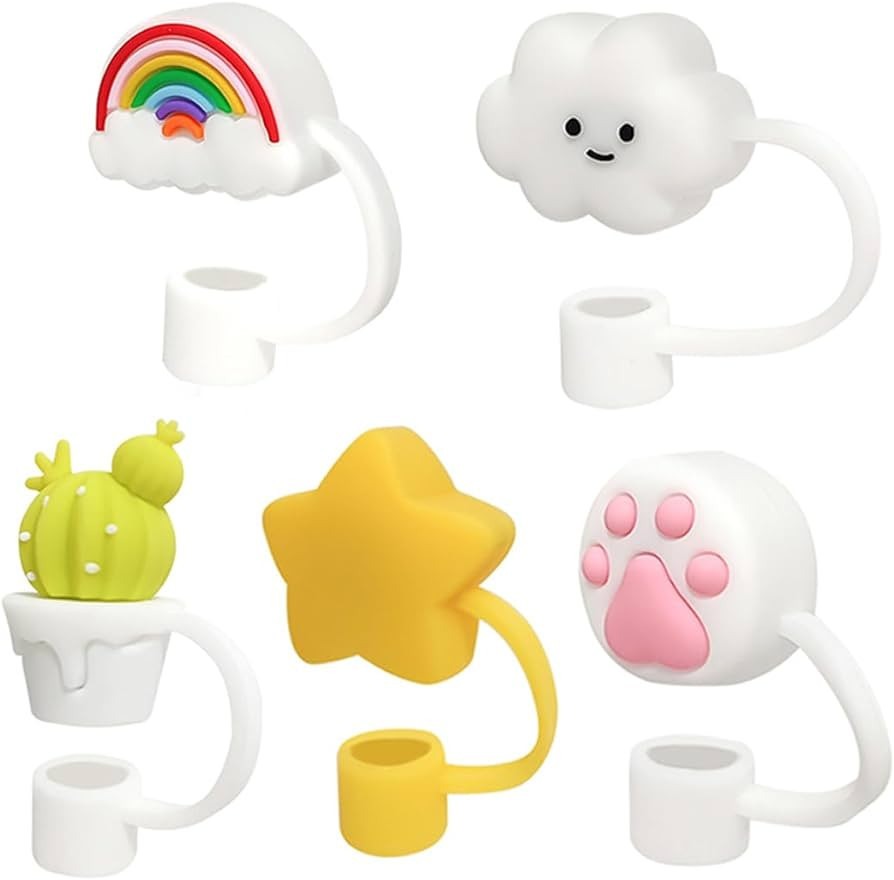 Straw Covers Cap for Stanley Cup, 5PCS Cloud Rainbow Star Cactus Cat Paw 10MM Straw Cover, Silico... | Amazon (US)