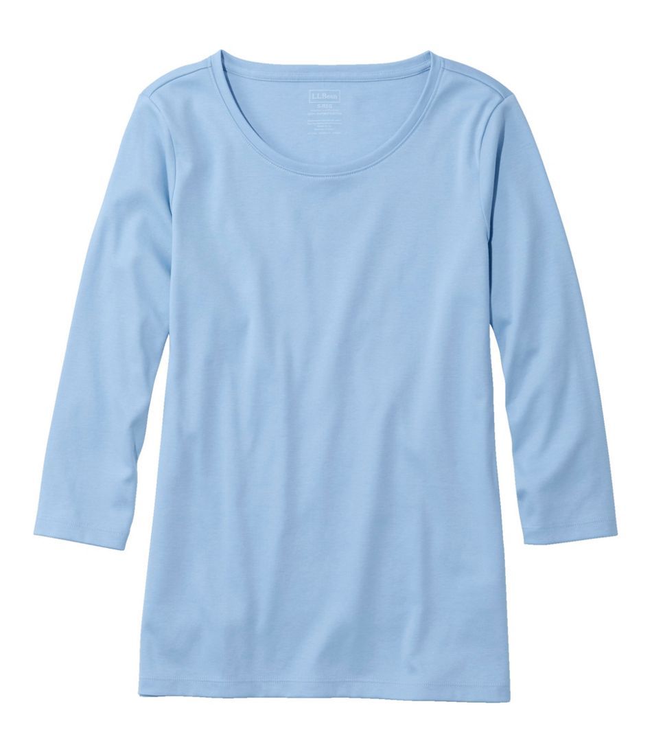 Women's Pima Cotton Shaped Tee, Three-Quarter-Sleeve Jewelneck | L.L. Bean