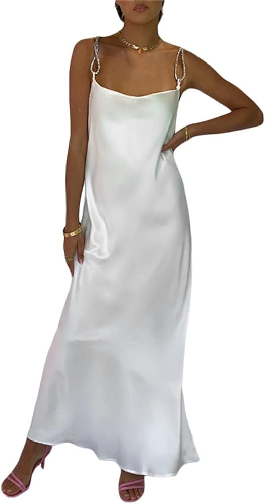 FUFUCAILLM Women Sexy Detachable Spaghetti Strap Sling Dress Low Cut Backless Sleeveless Slit Lon... | Amazon (US)