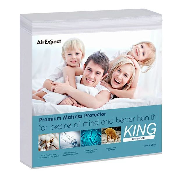 Waterproof Mattress Protector King Size - 100% Organic Cotton Hypoallergenic Breathable Mattress ... | Walmart (US)
