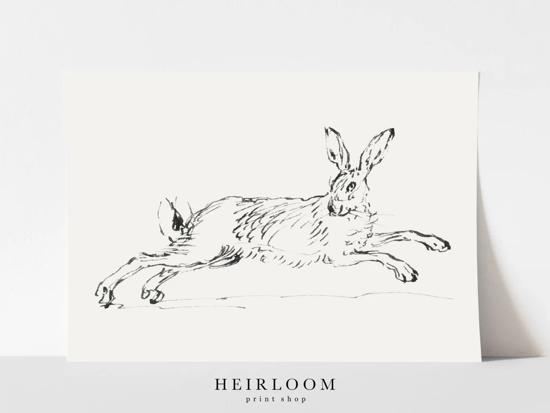 Rabbit Drawing | Bunny Artwork | Vintage Drawing | Spring ART PRINTS | Leap | Etsy (US)