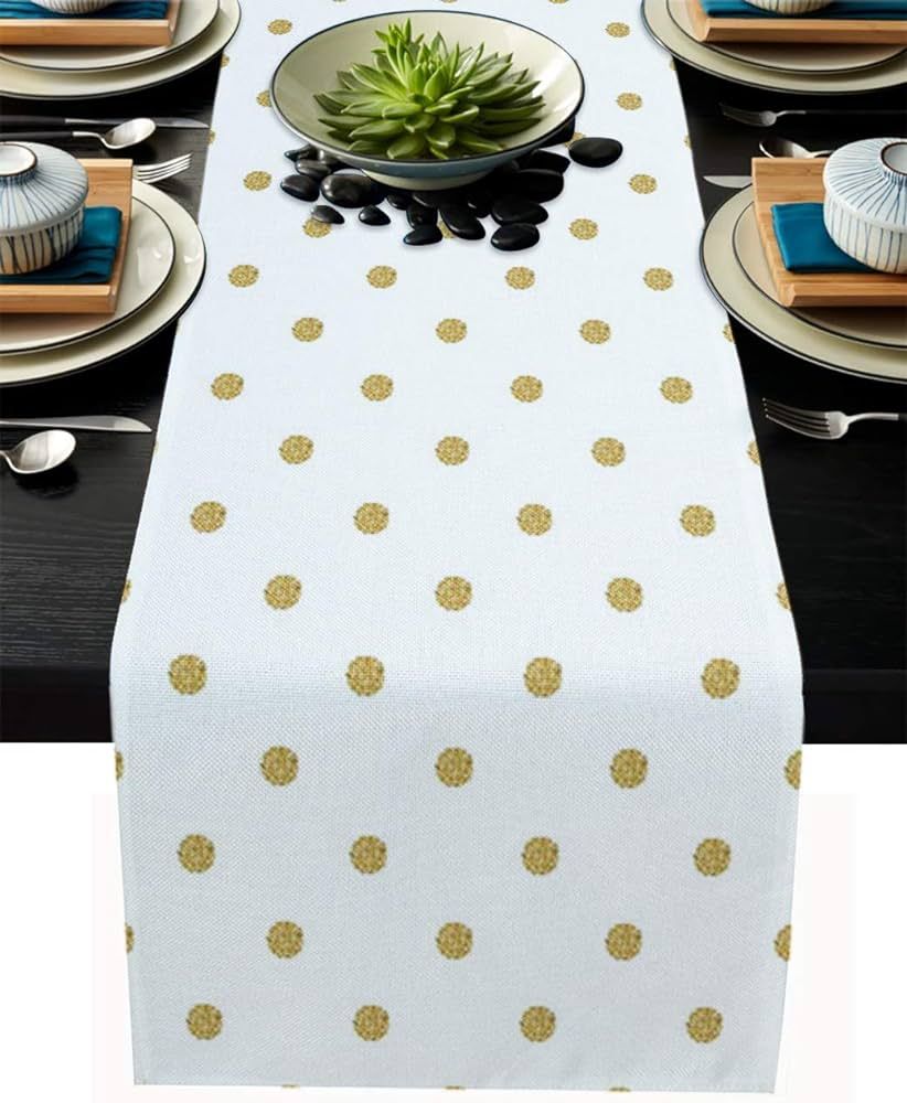 Shine-Home Gold Polka Dot Print Table Runner 72 Inches Long Cotton Linen Tablerunner Dresser Scar... | Amazon (US)