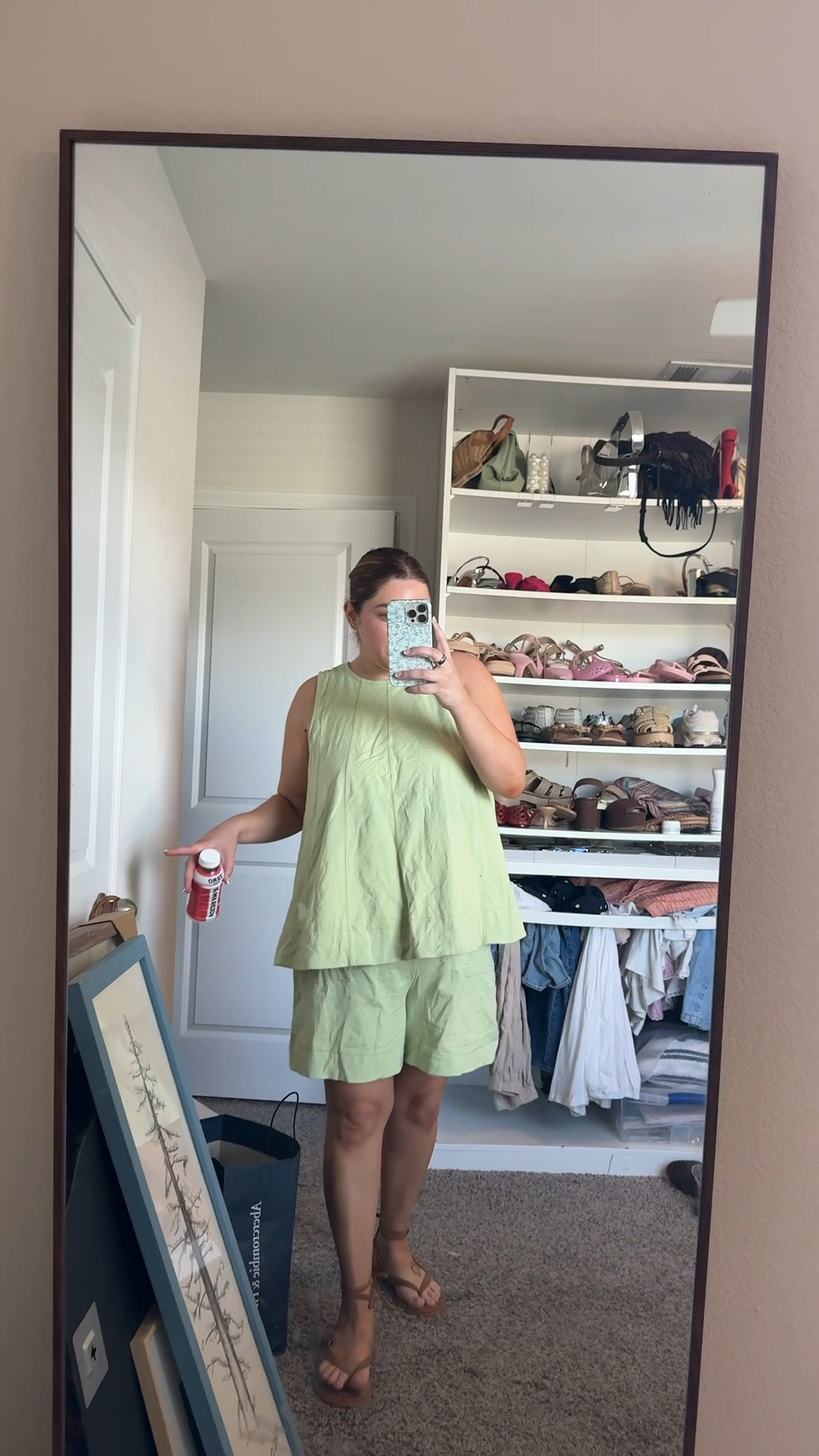 Matching set wearing size large go up half size in sandals if you have a wider foot

#LTKMidsize #LTKootd