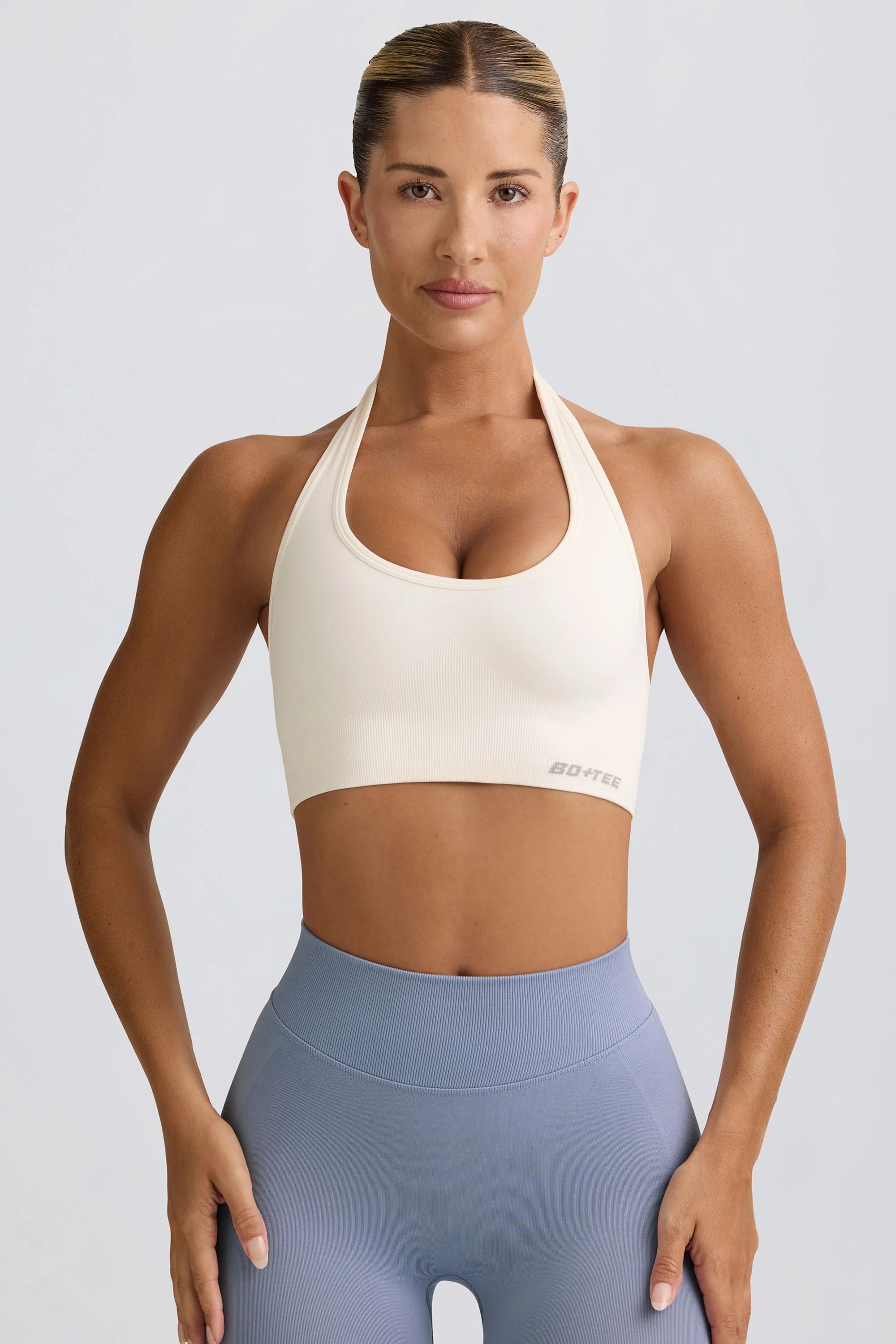 Define Luxe Halterneck Sports Bra in White | Bo+Tee