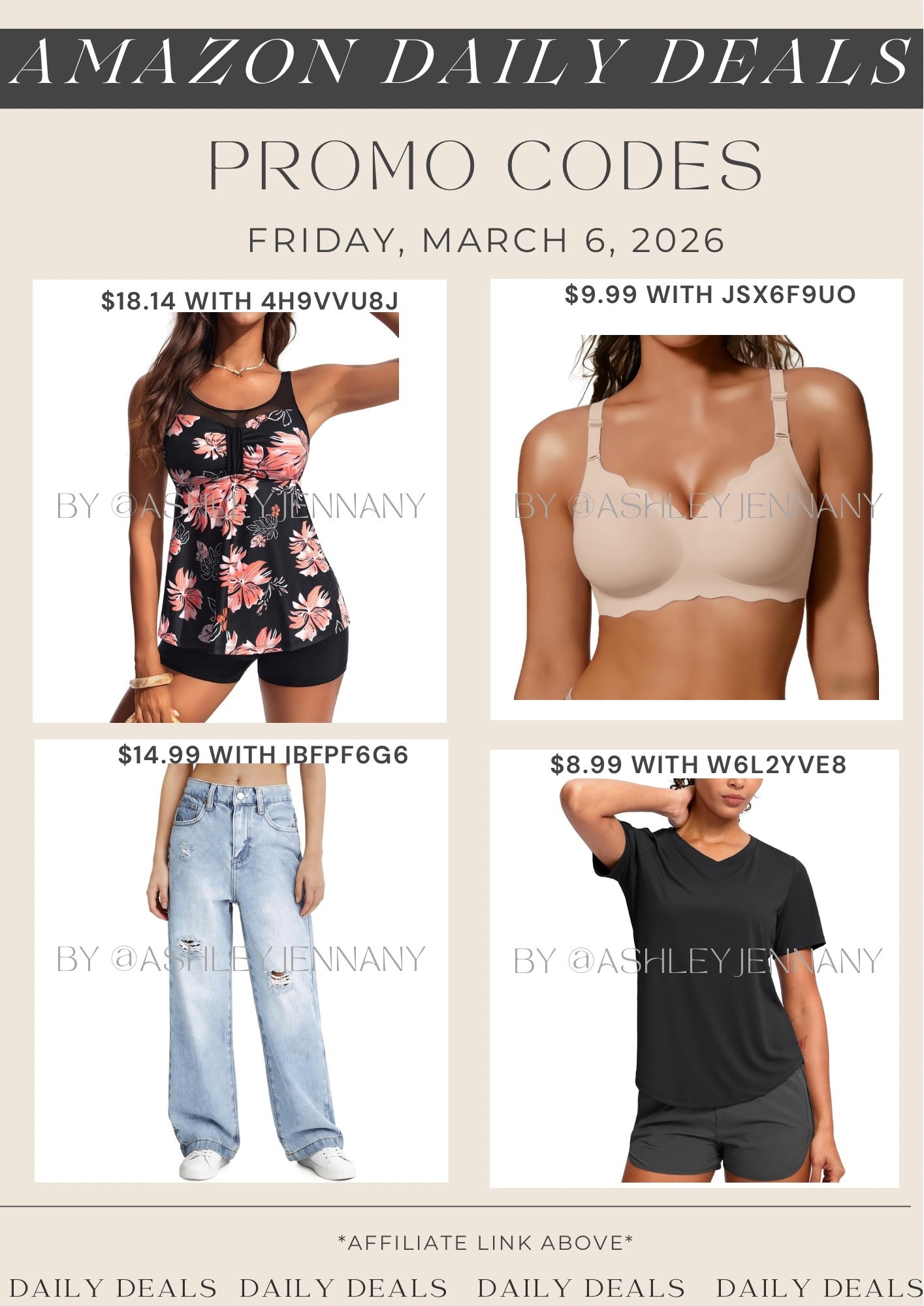 Amazon deals on swimwear, wireless bra, wide leg jeans and workout top 

#LTKSwim #LTKMidsize #LTKSaleAlert