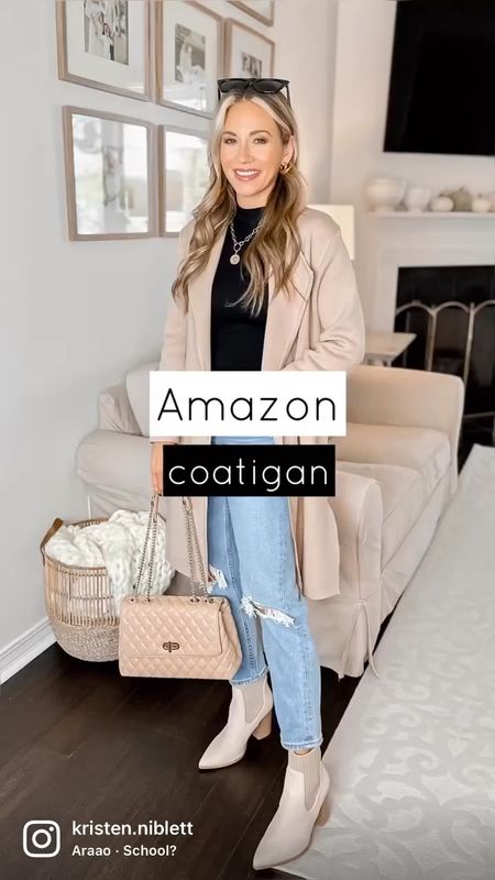 Wearing an xs in amazon mockneck turtleneck, small in amazon coatigan, 24 short in Abercrombie mom jeans. All run tts. //

Fall outfit. Fall style. Fall fashion. Amazon fashion. Neutral outfit. Amazon booties. Amazon handbag. Amazon bag. Amazon quilted bag  

#LTKSeasonal #LTKshoecrush #LTKitbag