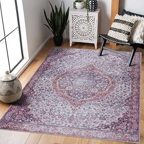 Georgia Collection Cael Machine Washable Area Rug - Oriental Persian Floral Faded Style - Living ... | Amazon (US)