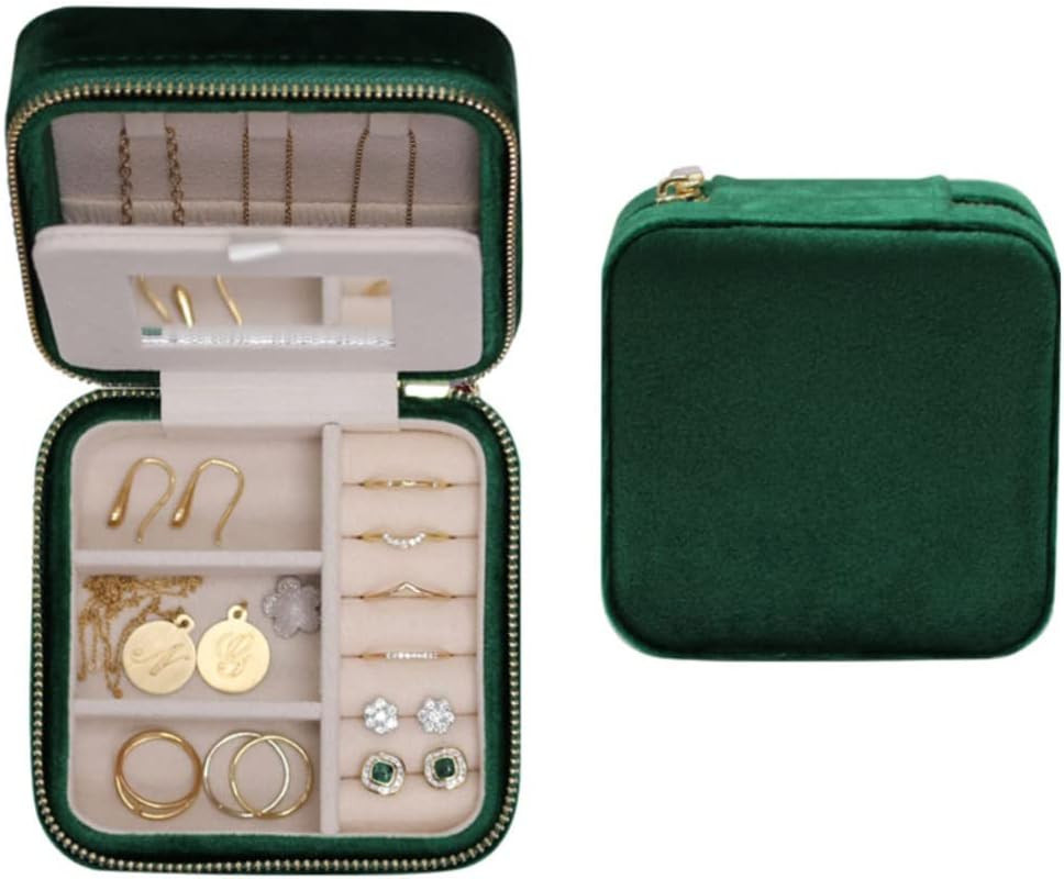 BLUTETE Travel Jewelry Box Organizer Velvet Travel Case With Mirror Ring Earrings Necklaces Stora... | Amazon (US)