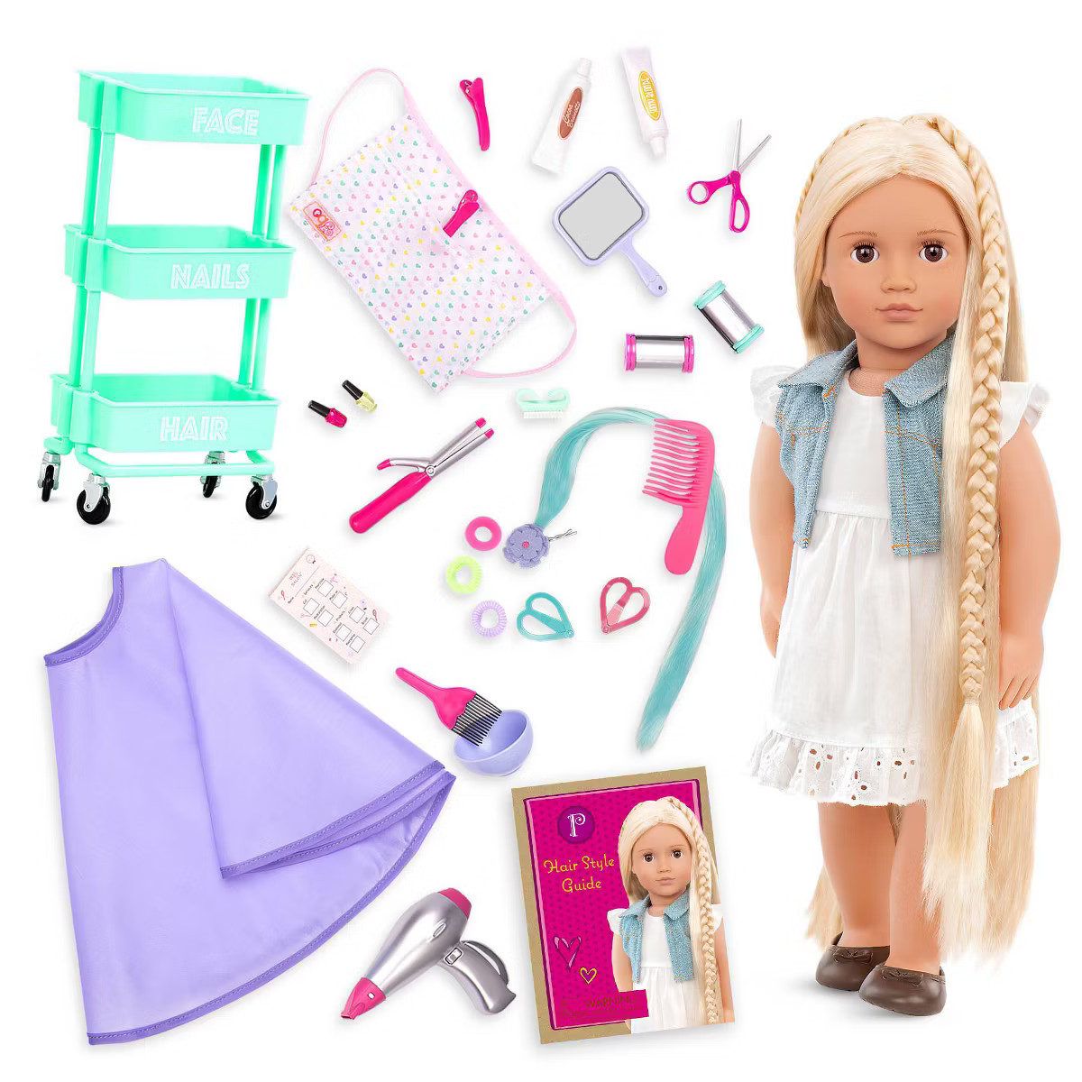 Our Generation Phoebe & Salon Day Accessory Set 18" Doll Hair Play Bundle: Blonde Hair, Brown Eye... | Target