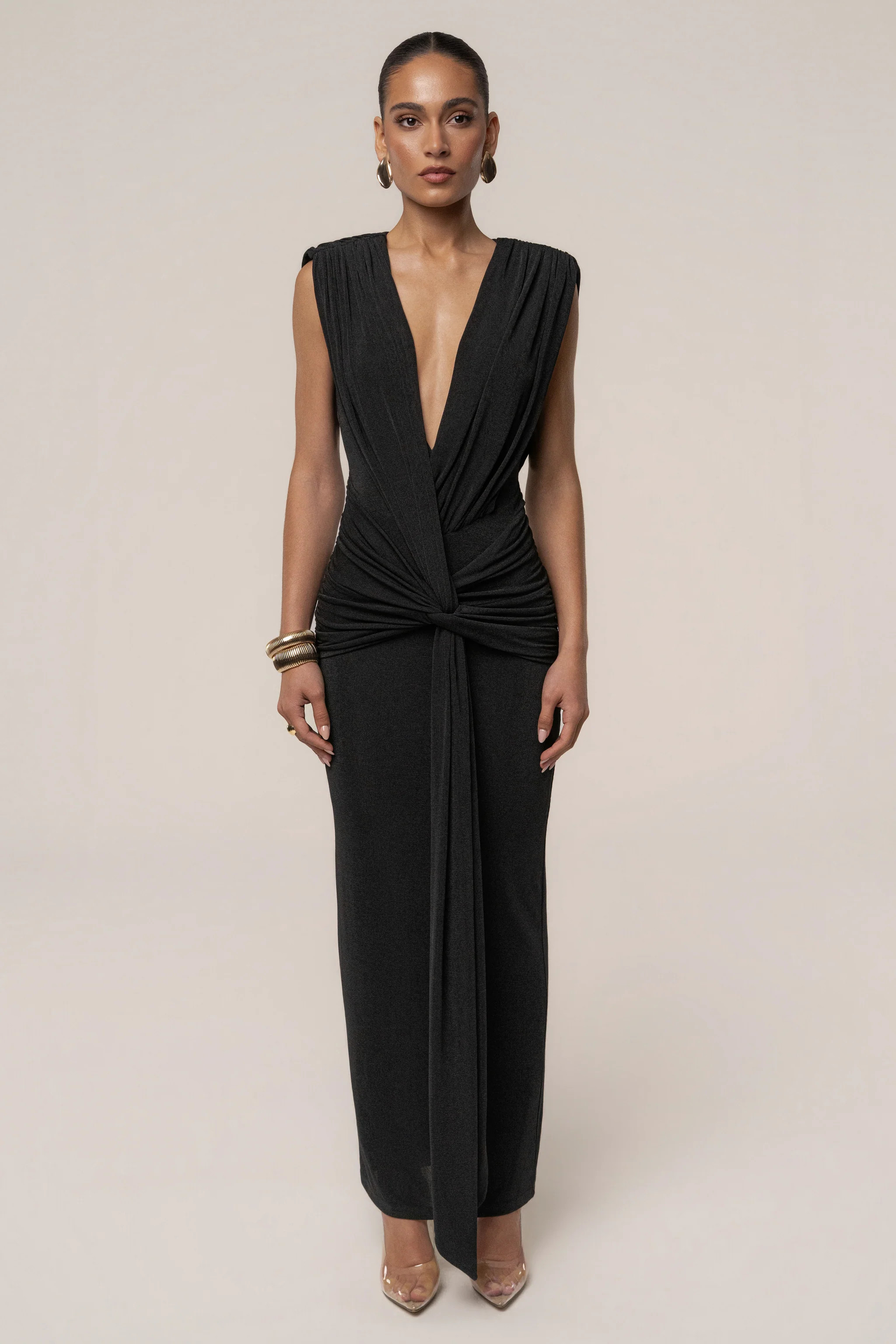 Black Palma Plunge Maxi Dress | JLUXLABEL US