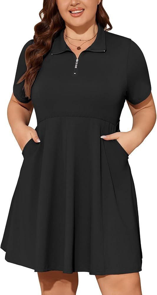 Viracy Womens Plus Size Tennis Dress with Shorts 1/4 Zip Up Empire Waist Short Sleeve Quick Dry A... | Amazon (US)