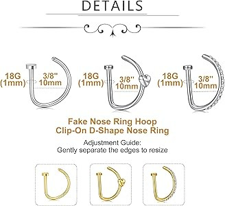 MODRSA Fake Nose Ring Hoop D Shape Fake Septum Piercing Non Pierced Septum Ring Clip on Lip Rings... | Amazon (US)