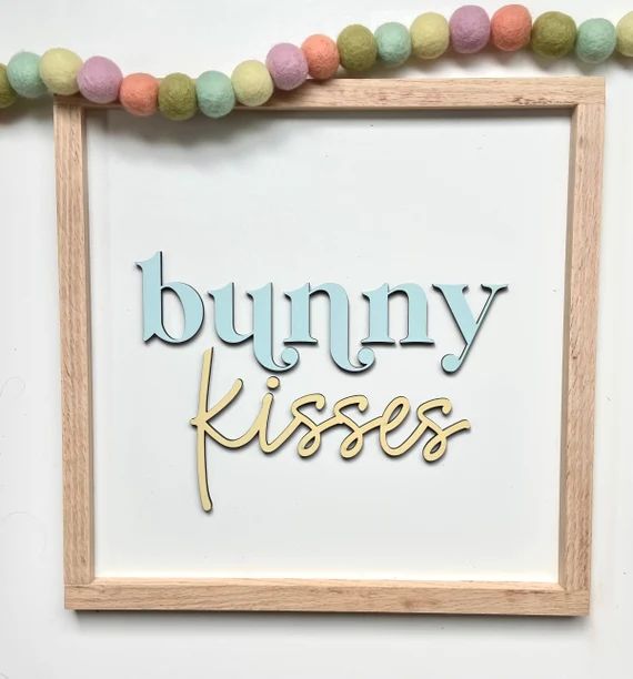 Blue Bunny Kisses Sign | Easter Sign | Easter Wooden Sign | Easter Bookshelf Sign | Pink Easter S... | Etsy (US)