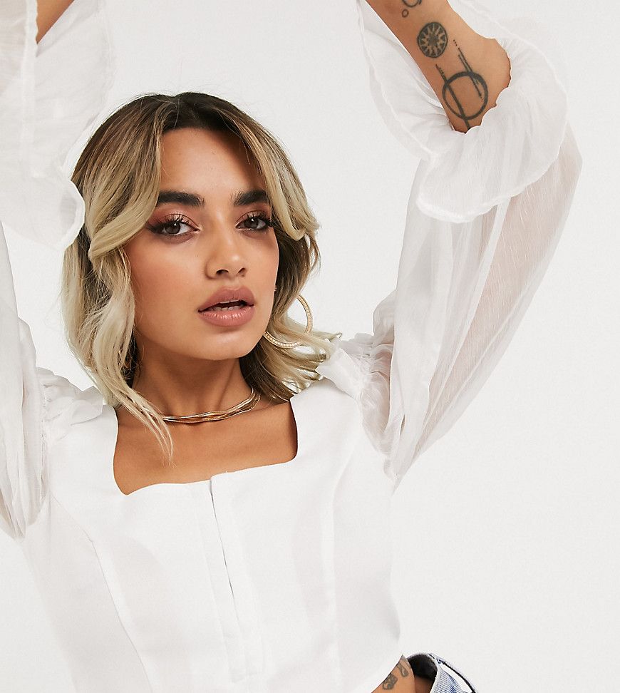 Boohoo Petite corset top with chiffon sleeves in white | ASOS (Global)