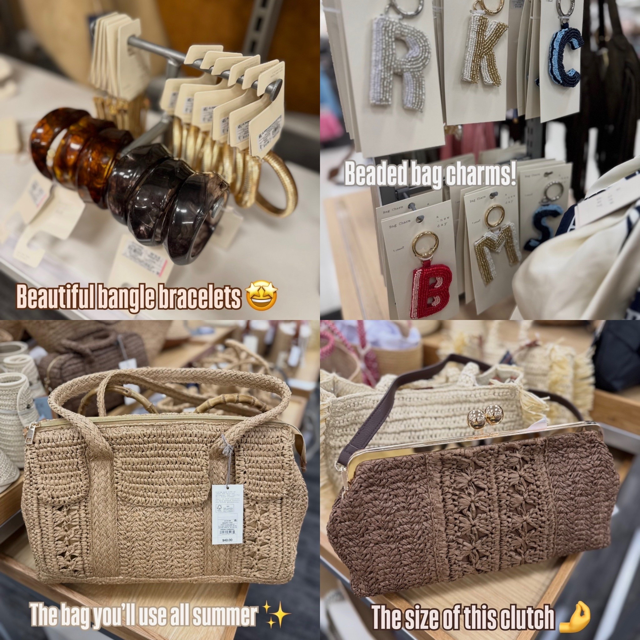Target 🎯 accessories / beach accessories/ straw handbag / bangles / beaded bag charms