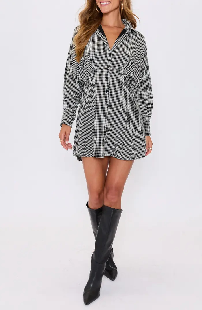 Lara Check Long Sleeve Mini Shirtdress | Nordstrom