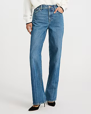 High Waisted Medium Wash Relaxed Straight Jeans | Express