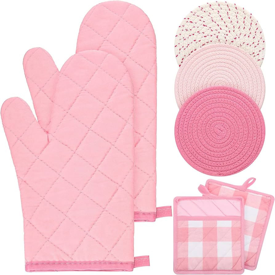 Oven Mitts and Pot Holders 7 Sets, Heat Resistant Kitchen Gloves Pads Potholders for Christmas Wo... | Amazon (US)