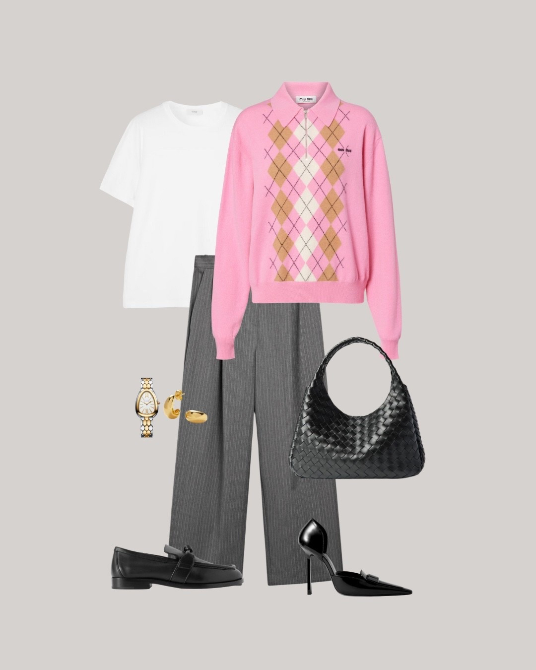 Preppy in pink — a knit layered over grey trousers for a mix of playful and classic. Styled with a woven black bag and the option of loafers for comfort or heels when you want extra lift.

#LTKStyleTip