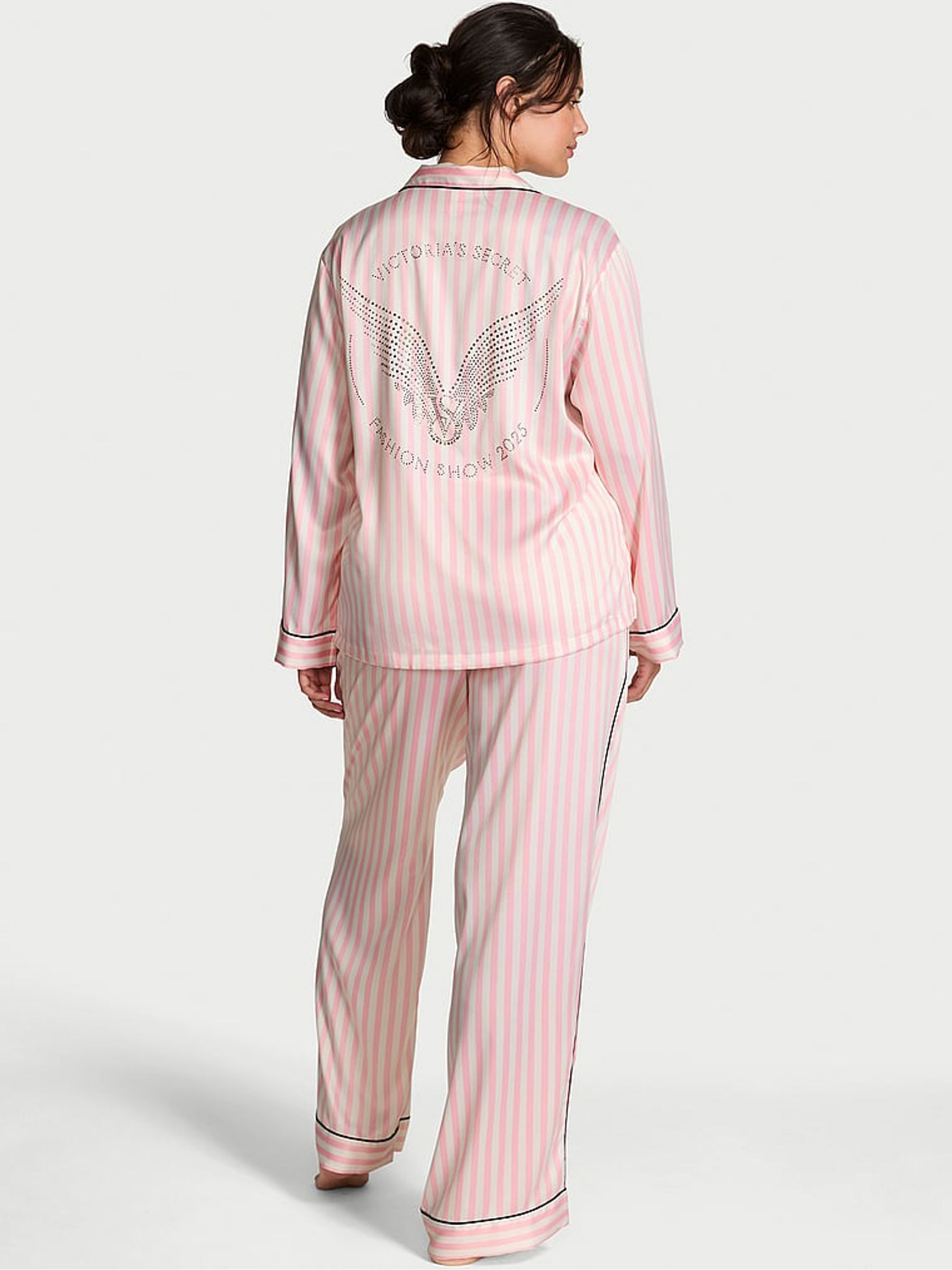 Pink Iconic Stripe Fashion Show Satin Long Pyjamas Set | Victoria's Secret UK