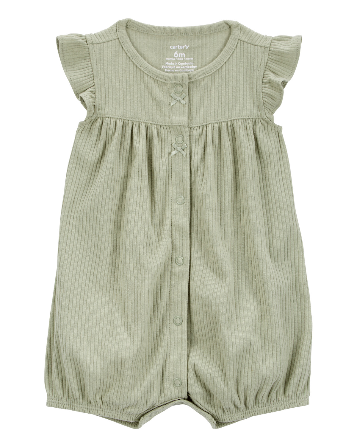 Baby Cotton Rib Short-Sleeve Romper - Green | Carter's Inc