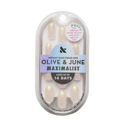 Olive & June Press-On Fake Nails - Maximalist - M Oval - Butter Yellow and Bow French - 42ct | Target