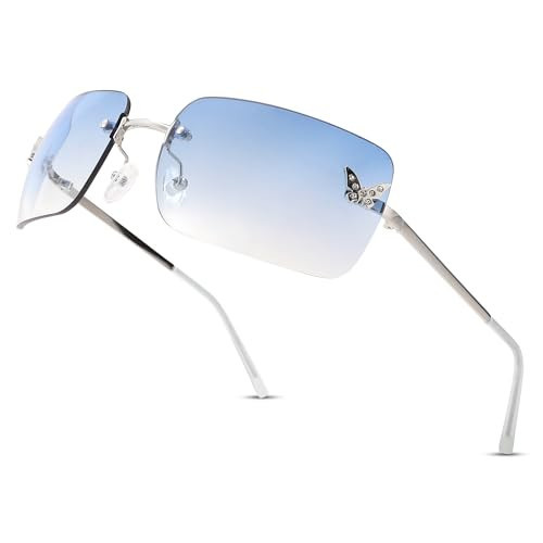 Revemo Rimless Rectangle Y2k Sunglasses for Women Men Cute Small Clear Frameless Tinted Lens 2000S Fashion Shades Butterfly | Amazon (US)