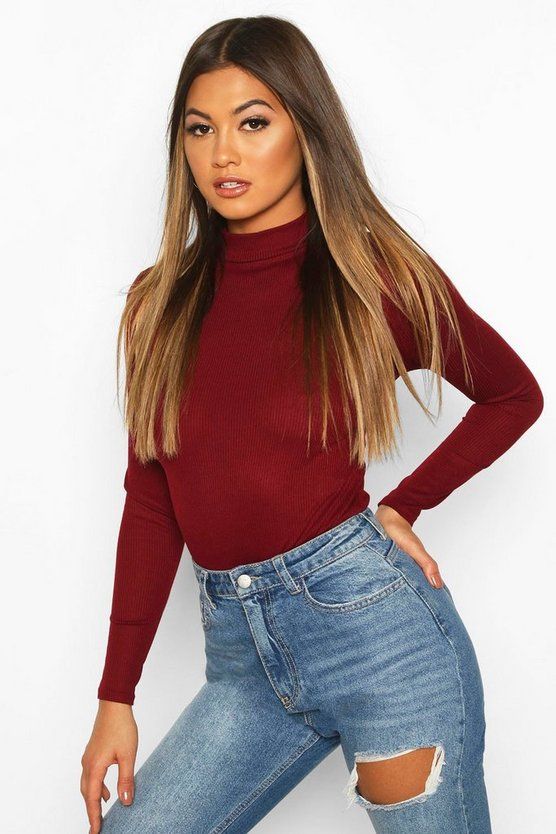 Rib Knit High Neck Long Sleeve Bodysuit | Boohoo.com (US & CA)