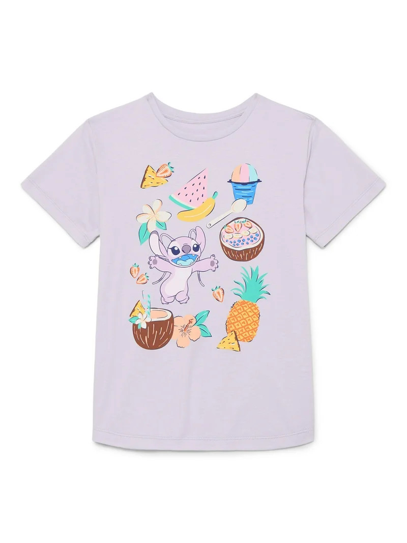 Lilo & Stitch Girls Angel Summer Treats Graphic Tee with Short Sleeves, Sizes 4-16 | Walmart (US)