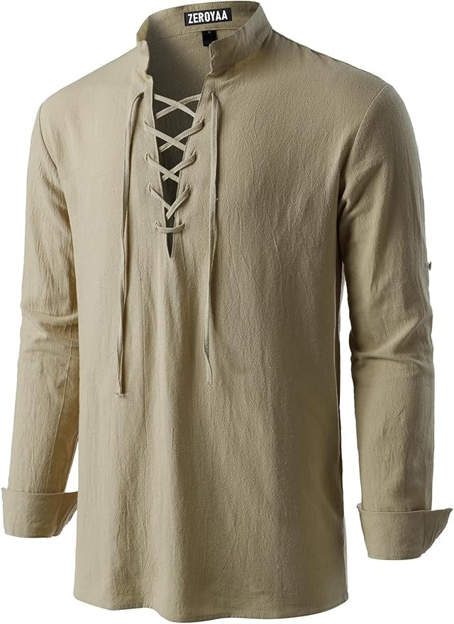 ZEROYAA Men's Medieval Vintage Long Sleeve Lace Up Shirt Renaissance Costume for Halloween Viking... | Amazon (US)