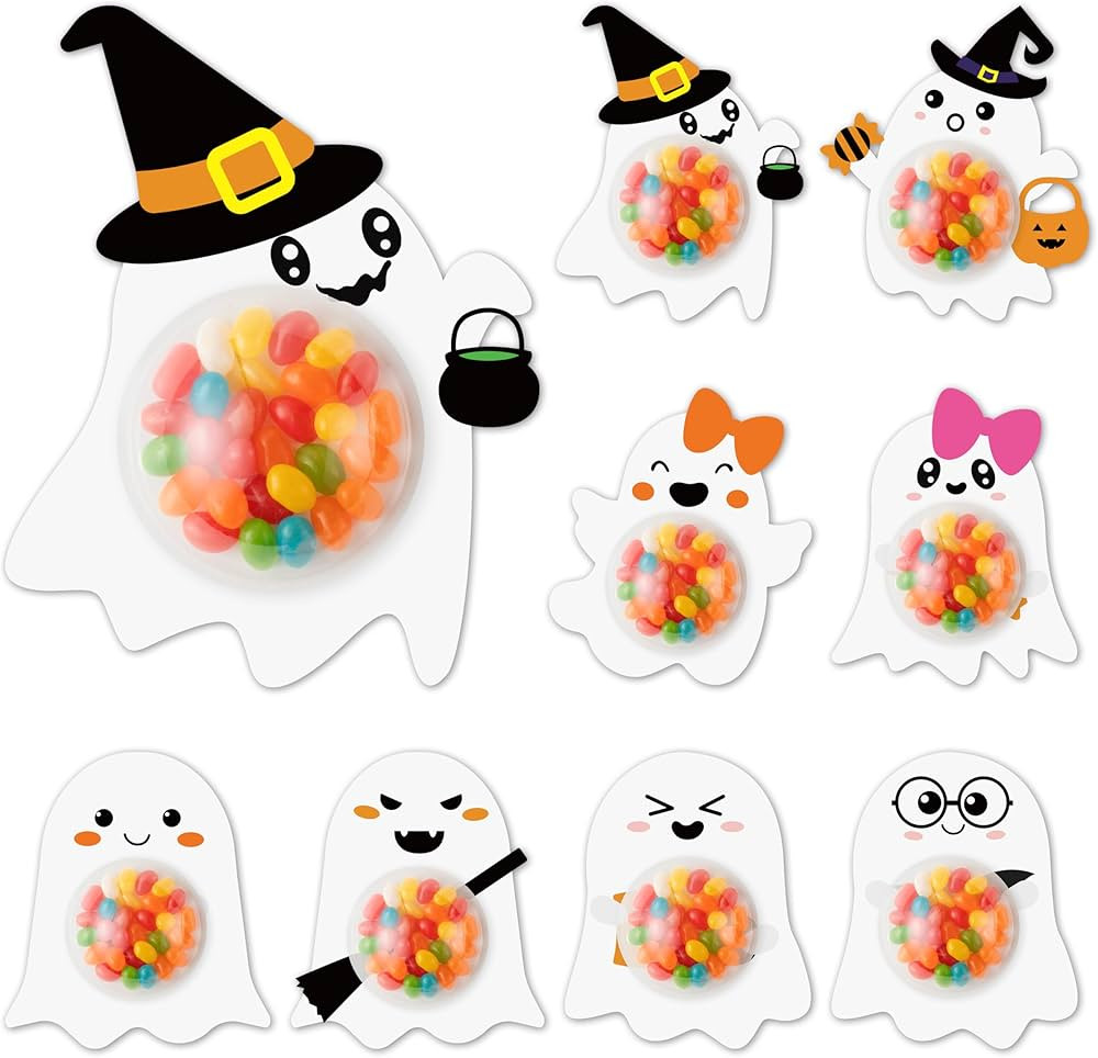 TICIAGA 48set Halloween Ghost Candy Holder Craft Kits for Kids DIY Halloween Ghost Candy Card Gif... | Amazon (US)