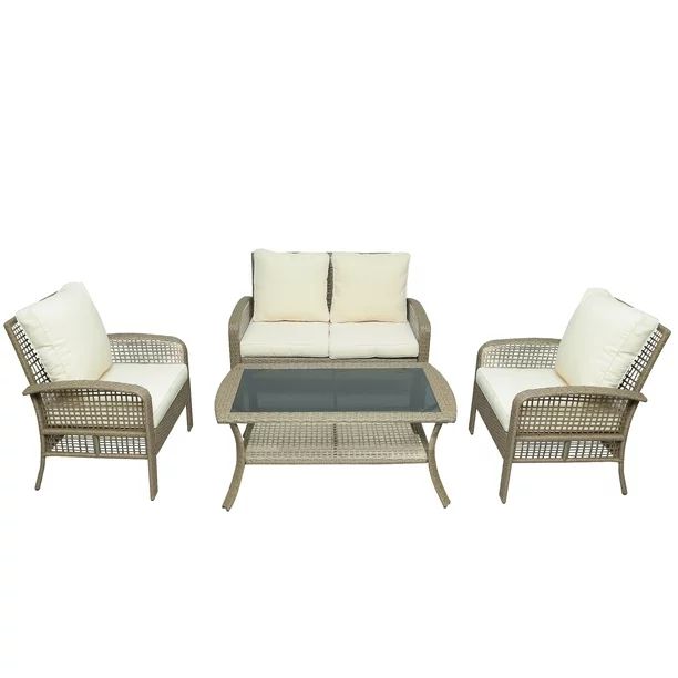 uhomepro 4-Piece Outdoor Furniture on Clearance, Patio Bistro Set for Backyard, PE Rattan Wicker ... | Walmart (US)