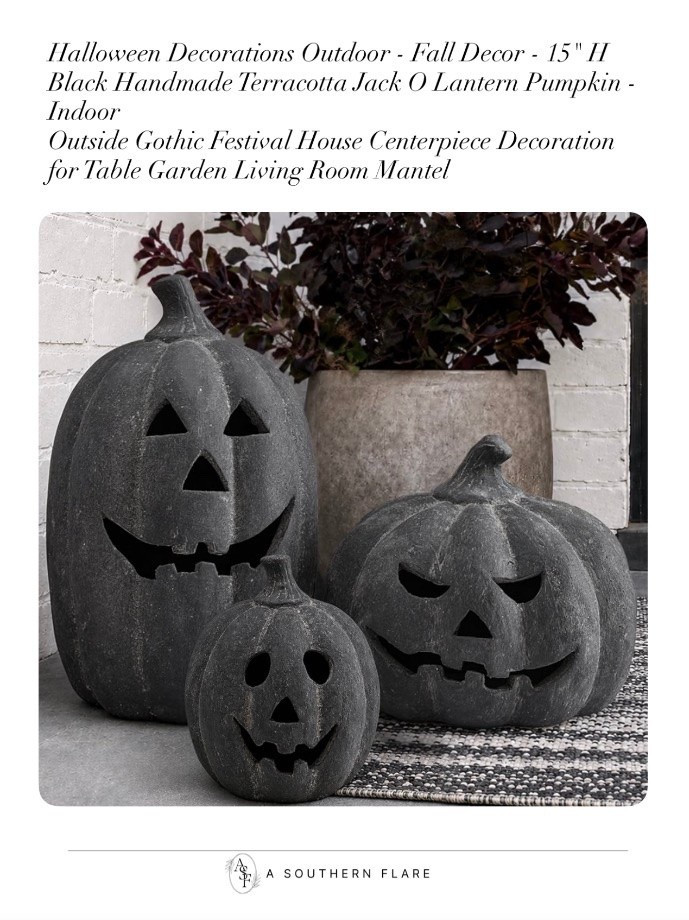 Halloween Decorations - Fall Decor - 7.5"H Black Handmade Terracotta Jack O Lantern Pumpkin for Outdoor Indoor -Cute Spooky Decoration Centerpieces for Tables Porch Yard Home Kitchen Front Door Mantel