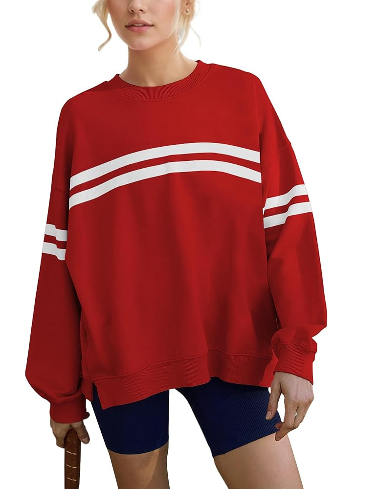 Casual Striped Oversized Sweatshirts For Women Color Block Long Sleeve Crew Neck Sweatshirt Loose... | Amazon (US)