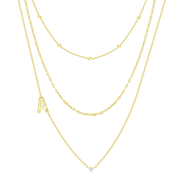 Believe by Brilliance A Triple Chain Initial Necklace Set in 14KT Gold Flash Plated Brass | Walmart (US)