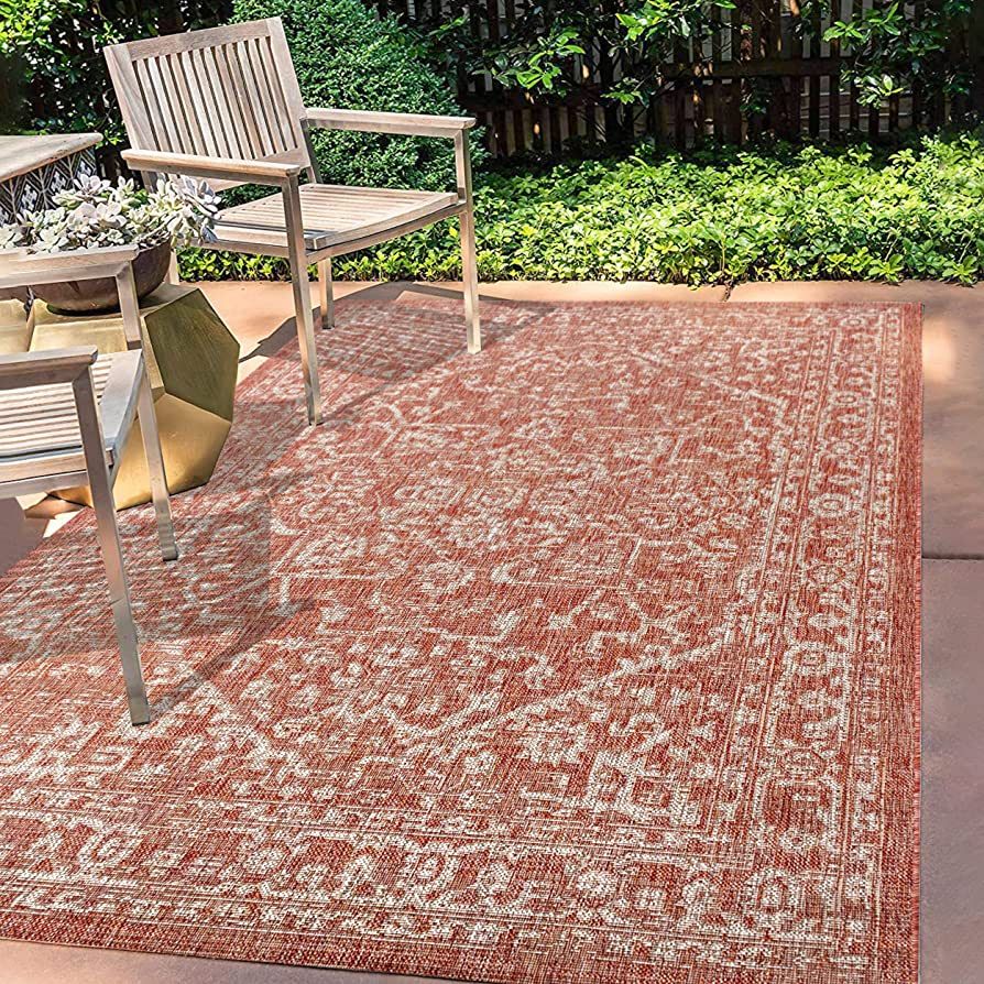 Jonathan Y 4x6 Medallion Textured Indoor/Outdoor Area Rug, Red/Taupe | Amazon (US)
