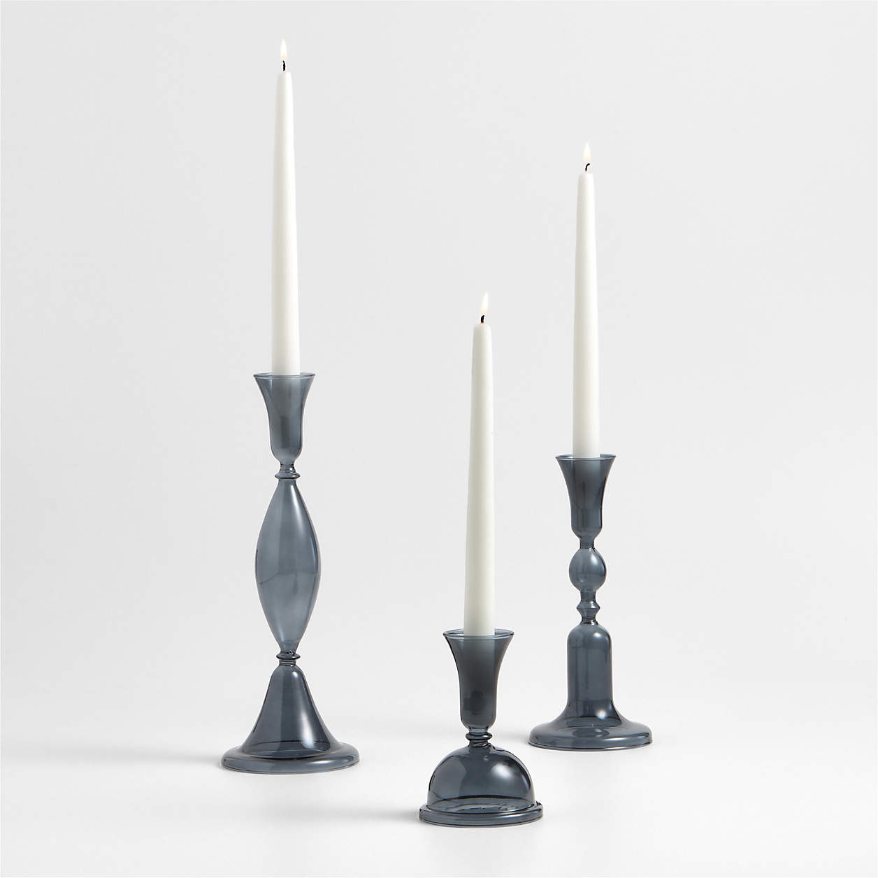 Milano Blue Glass Taper Holder, Set of 3 + Reviews | Crate & Barrel | Crate & Barrel