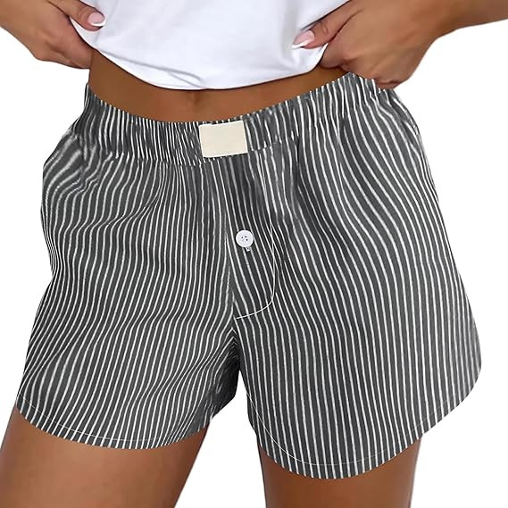 FaroDor Women's Y2K Lounge Gingham Shorts Striped Print Button Front Pajama Bottoms Boxer Shorts ... | Amazon (US)