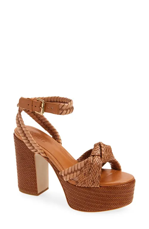Schutz Khari Woven Block Heel Platform Sandal in Cuoio Brown at Nordstrom, Size 5.5 | Nordstrom