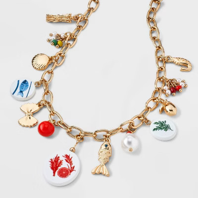 Herbs Fish and Pasta Charm Pendant Necklace - Universal Thread™ Gold | Target