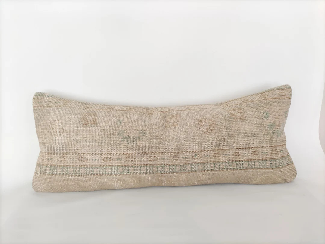 Vintage Long Lumbar Pillow, Boho Rug Pillow, Long Couch Pillow, Handwoven Kilim Pillow, 14x36 Pil... | Etsy (US)