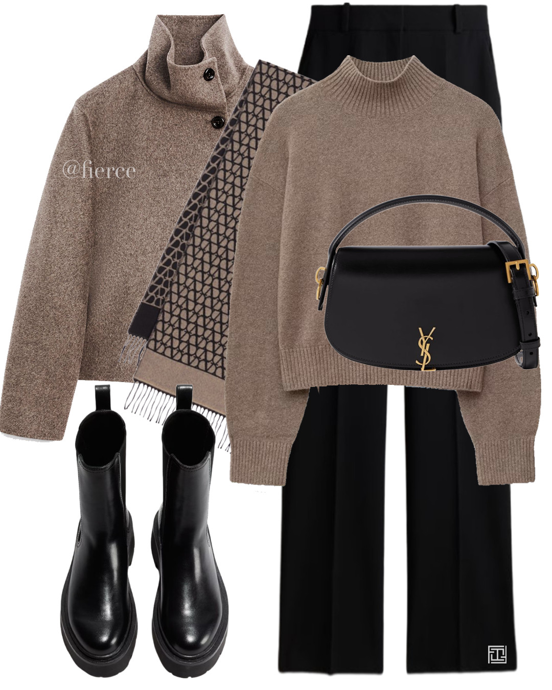 taupe beige jumper mole beige taupe high neck wool jacket ysl bag flat black ankle boots valentino wool scarf chic outfit date night city break 

 #LTKautumn 

#LTKwinter #LTKdatenight