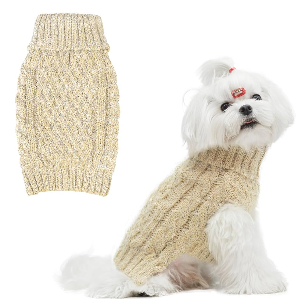 Turtleneck Small Dog Sweaters - Classic Cable Knitwear Winter Coat for Small Medium Dogs Male Fem... | Amazon (US)