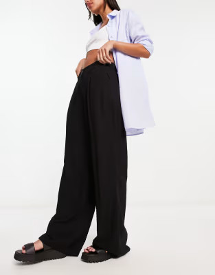 ASOS DESIGN dad pant with linen in black | ASOS (Global)