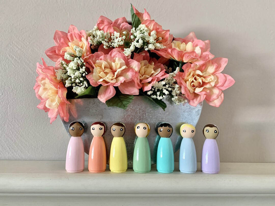 Pastel Rainbow Peg Doll Set - Etsy | Etsy (US)