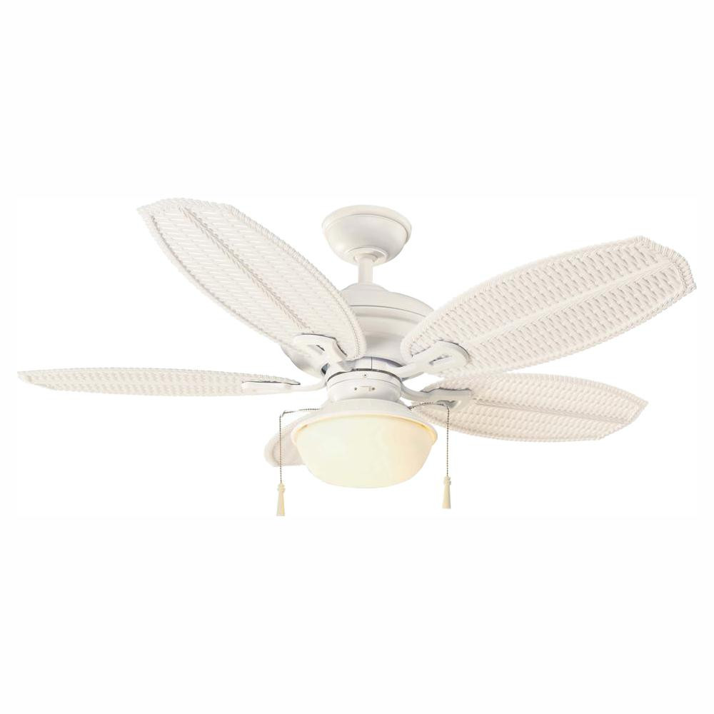Hampton Bay Palm Beach III 48 in. LED Indoor/Outdoor Matte White Ceiling Fan with Light Kit-51469... | The Home Depot