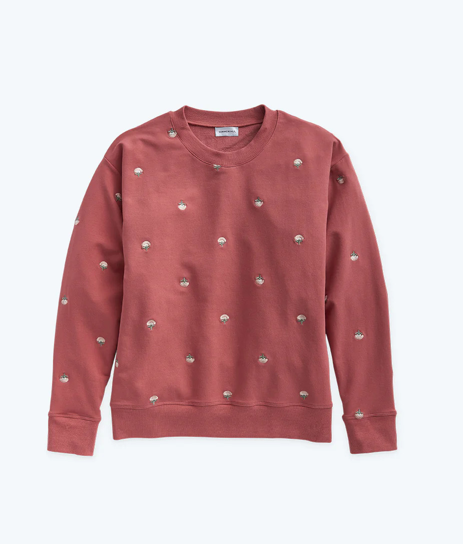 The Softest French Terry Relaxed Crew - Faded Rose Floral Stitch | SummerSalt